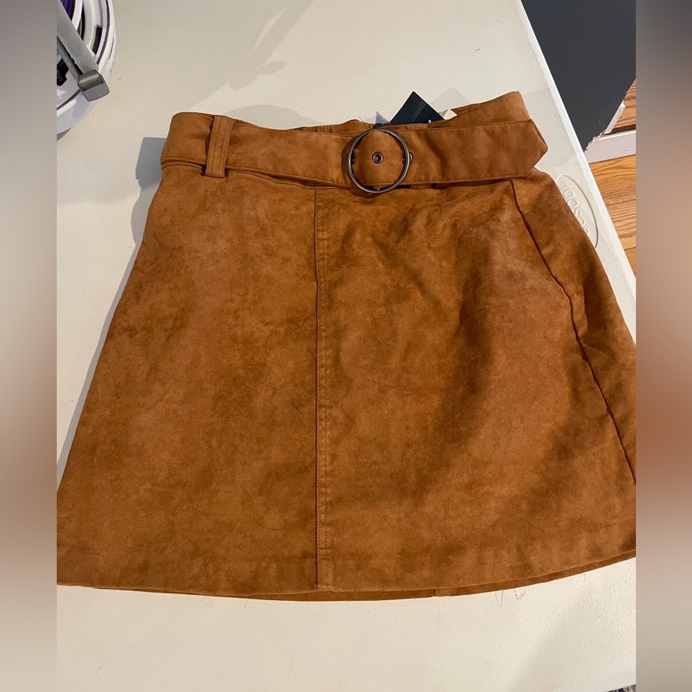 Hollister Brown A-Line Skirt with Ring Belt-faux suede